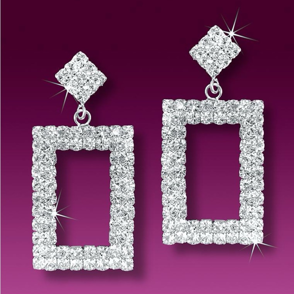 Rectangular Crystal Rhinestone Dangle Earrings - Picture 3 of 3